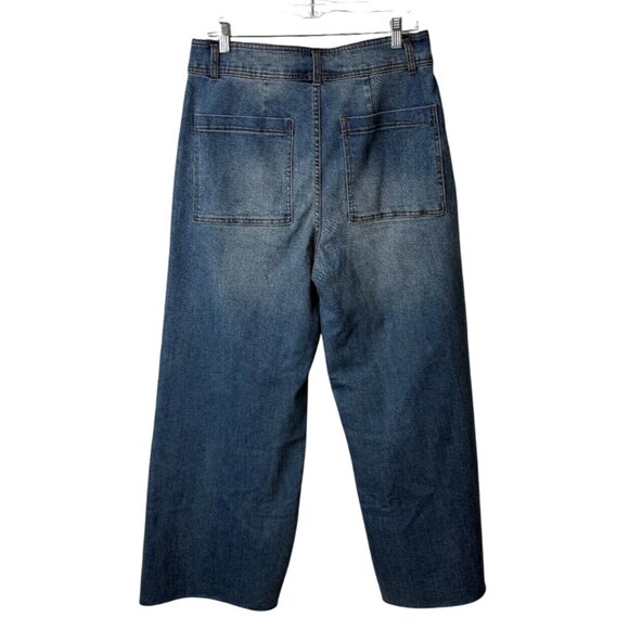 OAT New York Wide-Leg Denim Jeans Raw-Hem Blue Womens Size 10/30 - Picture 2 of 8